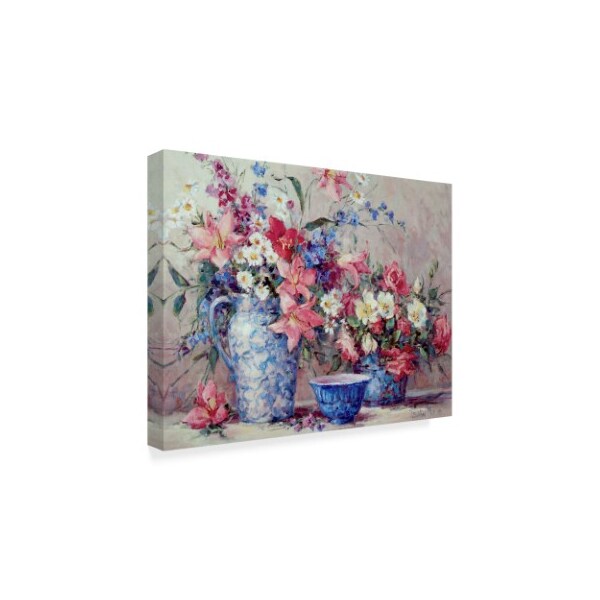 Barbara Mock 'Flowers And Blue Porcelain' Canvas Art,35x47